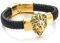 COOLSTEELANDBEYOND Herren Große Geflochtenes Leder Armband mit Edelstahl Gold und Schwarz Löwe und Schwarz Echtes Leder Armband
