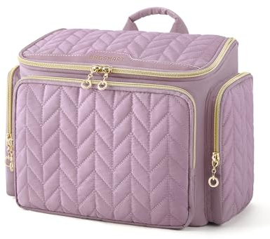 BAGSMART Large Toiletry Makeup Bag, Vanity Case, Wide Opening, Wet Pocket | Women's Travel Wash Bag, Toiletries, Cosmetics, Skincare Organiser, Multi-Pocket Design, Quilted, Lightweight, Purple