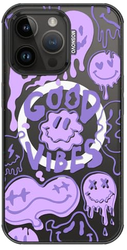 MOSNOVO Magnetische Hülle für iPhone 14 Pro Max, 3m Militärstandard-Schutz, Kompatibel mit MagSafe, Stoßfeste Handyhülle für iPhone 14 Pro Max - Gute Vibes - Transparent Schwarz