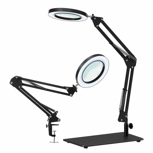 NEWFUN Lampe Loupe LED de Bureau sur Pied - 72 LED Variables, 3 Modes de Couleur Réglables avec Clip Métallique, Grossissement 10x