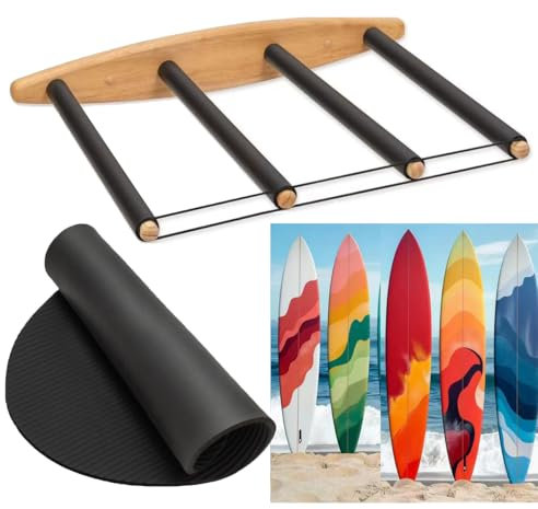 Vertikales Surfbrett Rack - Nachhaltiges Holz Surfbrett Rack mit Gummimatte, Surf Rack Vertikal, Surfboard Rack für Wand, Surfboard Racks für Wand, Surfboard Racks für Wand (4 Arme (3-4 Boards))