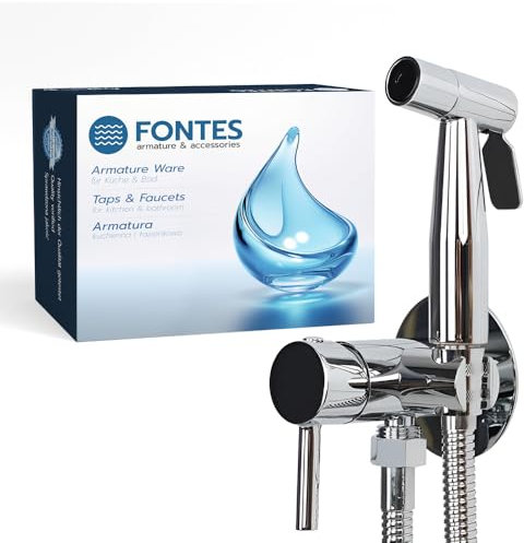 FONTES Bidet Armatur Chrom- Handbrause für WC - Einhebelmischer mit Warm- und Kaltwasser - Handbrause mit Keramik Kartusche - WC-Dusche mit Halterung und Schlauch - Bidet-Set (Chrom)
