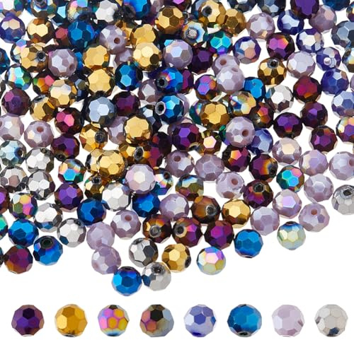 DICOSMETIC 400 Stück 8 Farben Kristallglasperlen 6mm Facettierte Runde Glasperlen Briolette Spacer Perlen Facettierte Kristalllose Perlen Für DIY Halskette Armband Schmuckherstellung