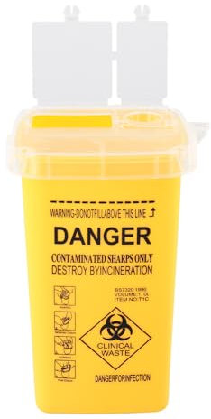 Sharps Box for Needles, 1L Small Sharps Bin, Travel Needle Disposal Bin, Yellow Medical Sharps Container for Home, Tattoo, Clinic Use