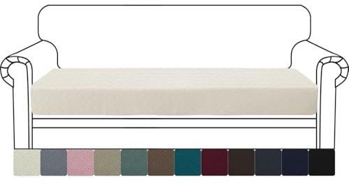 YSTELLAA Stretch Sofa Sitzkissenbezug, Sitzkissen Bezug rutschfest, Elastischer Kissenbezüge, Universal Sofa Überzug Wohnzimmer, Sofa Sitzkissen Sofabezug Sofaschoner, CremeWeiß, 3 Sitzer