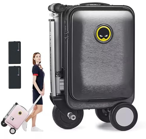 Smart koffer, den Sie fahren können, 20 Zoll, Integrierte Frontöffnungsklappe/TSA-Zahlenschloss/Staubschutzhülle/Tragfähigkeit 110 kg, Einziehbar nach oben und unten sowie vorne und hinten,Black