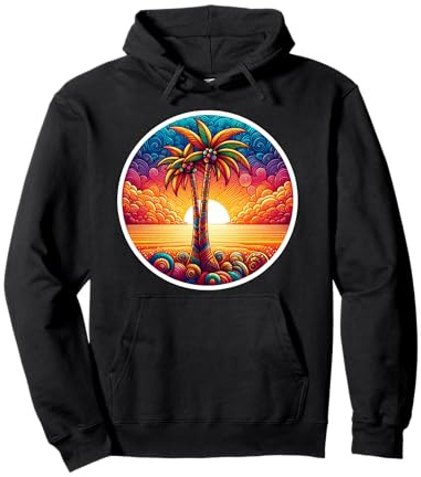 Sommer Urlaub Sonnenuntergang Strand Palmen Künstlerisch Männer Frauen Pullover Hoodie