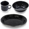Enamel Camping Mug, Bowl and Plate - Black, Heat Resistant, Ideal Accessory for Camping, Picnic, Hiking, Fishing (1 Mug, Bowl & Plate)
