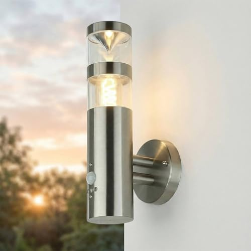 Licht-Erlebnisse Wandlampe außen Bewegungsmelder Edelstahl H: 33 cm IP44 mit LED GU10 3000 K 350 lm Modern Außenleuchte Wand Haustür Terrassenlampe