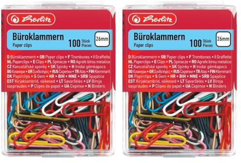 Herlitz 26 mm Paper Clips - Assorted (Pack of 2)