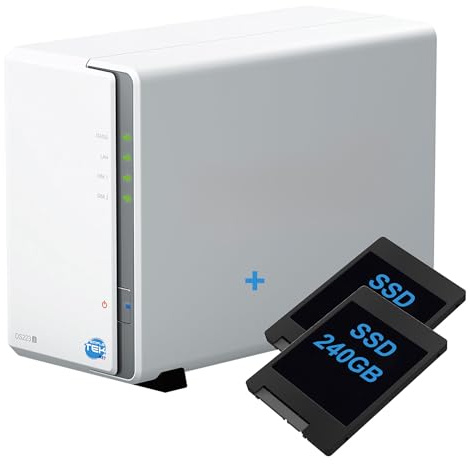 SIMPLETEK - 2 Bay NAS Network Storage Device with 480GB SSD Pre-Installed (2x240GB), Gigabit Ethernet LAN Compatible - White