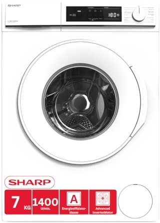 SHARP ES-NFA714WWNNA-DE Waschmaschine (7 kg, EEK A, 1400 U/min.), (Inverter Motor, AquaStop), Weiß
