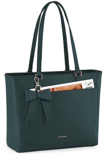 RAINSMORE Handtasche Damen Groß Shopper Business Tasche Damen Wasserdichte Leder Tote Bag Mittelgroß Arbeitstasche Henkeltasche Umhängetasche Schultertasche Grün