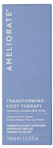 AMELIORATE Transforming Foot Therapy 100ml for Cracked Heels & Dry Feet | Exfoliating AHA Cream with 12-Hour Hydration | Deodorizing & Dermatologist Approved