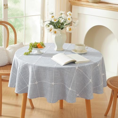 Plenmor Leinenoptik Tischdecke Rund 150cm Abwaschbar Tischdecke Blue | Leinen Tischdecke Baumwolle für Küche, Garten, Party, Runde Tischdecken