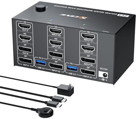 NAWEN Quad Monitor KVM Switch 4 Monitors 2 Computers 4K120Hz/8K@30Hz