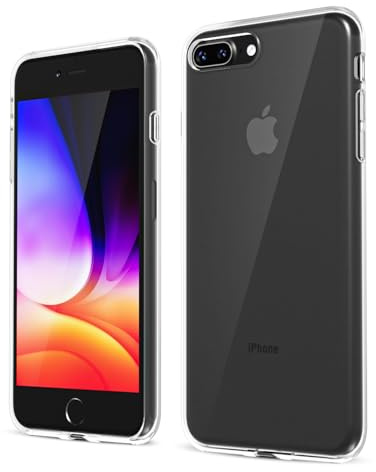 Oakxco for iPhone 7 Plus Case iPhone 8 Plus Phone Case Liquid Silicone, Cute Thin Slim Grip Soft Rubber Gel for Women Men, Smooth Matte TPU Plain Solid Color Girly Simple Case with Camera Cover, Clear