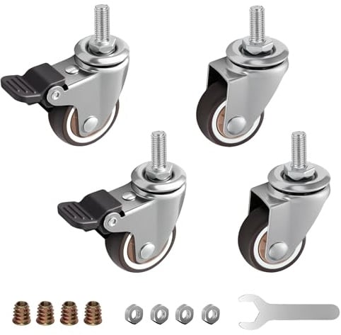 Xahpower 4 Stück Möbelrollen 25mm, Schwerlastrollen, 2 mit Bremsen und 2 Ohne, Belastbar bis 60 kg, Lenkrollen Transportrollen für Küchenschränke, Lagerregale, Kinderbetten (25 mm)