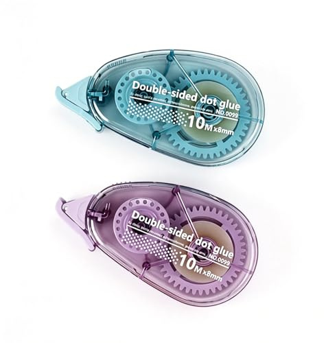 Glue Tape Roller 2 Pack, Double Sided Adhesive Tape Roller for Crafts, Scrapbooking Tapes Runner 8mm x 10m for Card Making, Journaling, Gift Wrapping and Office Use (Blue + Purple)