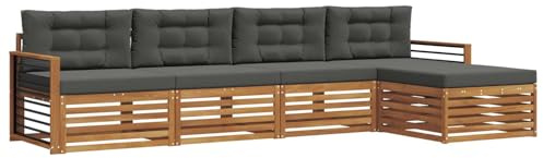 vidaXL Outdoor-Sofagarnitur mit Kissen 5 pcs Natur und Anthrazit, Gartenlounge, Moderne Outdoor-Sofa, gemütliche Sitzgruppe, langlebige Terrasse für entspannte Stunden