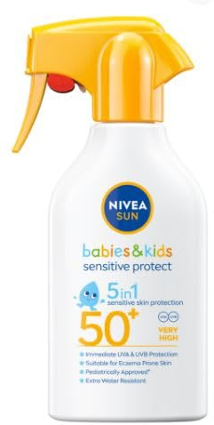 NIVEA Sun Babies & Kids Sensitive Protect 5 in 1 Lotion 270ml – Extra Gentle Sun Care for Delicate Baby and Children Skin, Fragrance-Free, Water Resistant, Hydrating Non-Greasy Formula