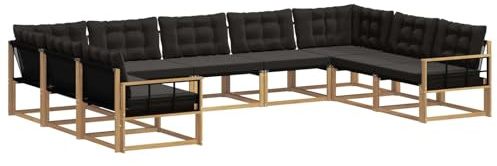 vidaXL Outdoor-Sofagarnitur mit Kissen 9 pcs Weiß und Schwarz, Garten Lounge, Moderne Outdoor-Couch, witterungsbeständiger Sitzbereich, bequem für die Terrasse
