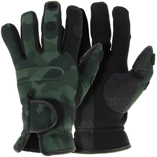 NGT Unisex's Camo Neoprene Fishing Gloves, Green, X-Large