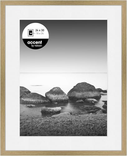 accent by nielsen Objektrahmen mit Passepartout, 24 x 30 cm, Holz (MDF), Eiche, Rahmen zum Aufhängen im Hoch- & Querformat, Echtglas, Aura