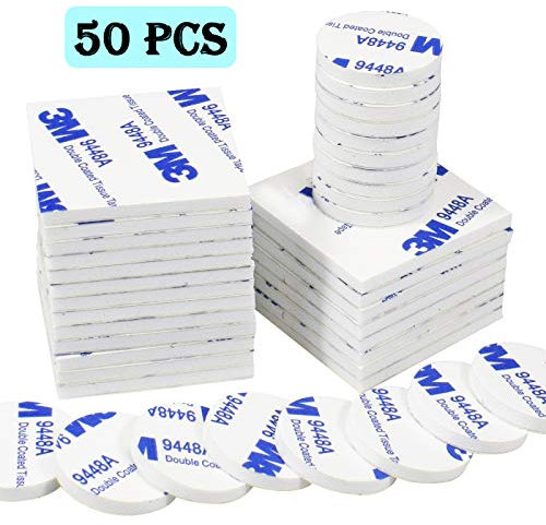 Aurorali 50 Pcs Double Sided Sticky Pads, Self Adhesive Foam Pads for Walls, Floor, Door, Plastics, Glasses and Metals (White)