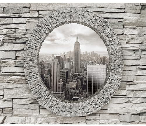 decomonkey - Papier Peint Panoramique New York 300x210 cm - Décoration murale – Tapisserie décorative pour chambre salon - Architecture pierre ville urbain new york fond vue depuis la fenêtre