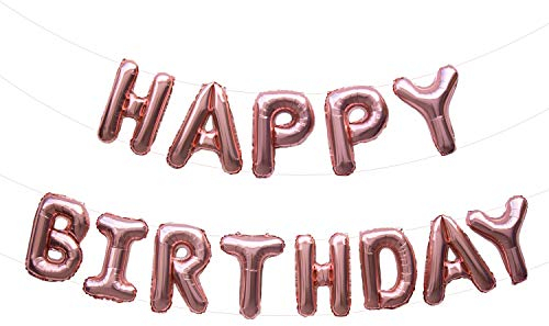 Oblique Unique® Happy Birthday Folienballon Girlande Banner in Roségold Glänzend als Geburtstag Party Deko mit 13 Folien Luftballons