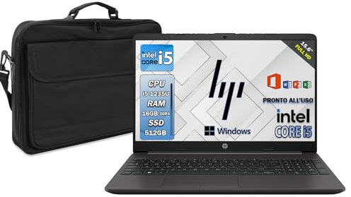 HP 250 G9 Notebook, Pc portatile i5, intel core 1235U fino a 4,40Ghz, Ram 16Gb Ddr4, SSD 512 gb, Display 15.6 FULL HD, Windows 11 Pro, Office Pro, Borsa inclusa