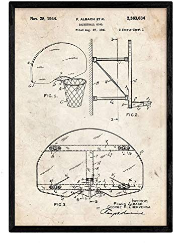 Nacnic Poster Patent Canasta Basketball. Blatt mit altem Design-Patent in der Größe A3 und Vintage-Hintergrund