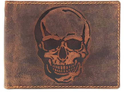 Jockey Club echt Leder Biker Geldbörse quer Hunterleder Portemonnaie Totenkopf Schädel Skull mit RFID Schutz