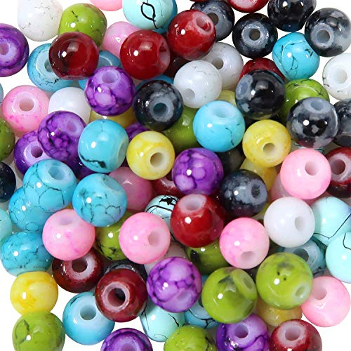 TOAOB 100 Piezas Cuentas de Vidrio Multicolor Patrón de Mármol de 4 mm Perlas de Cristal Redondas Abalorios de Cristal para Hacer Bisuteria Joyas y Manualidades Collares Pulseras Accesorios