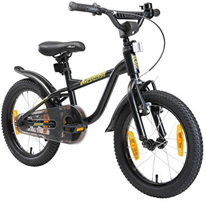 Löwenrad Kinderfahrrad für Jungen und Mädchen ab 4-5 Jahre | 16 Zoll Kinderrad mit Bremse | Fahrrad für Kinder | Schwarz
