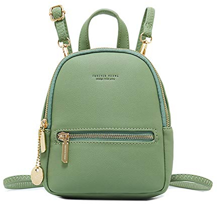 FANDARE Rucksäcke Damen Umhängetasche Klein Schulrucksack Elegant Handtasche Casual Daypacks Mädchen Reise Wandern Schulranzen Wasserdicht PU Leder Grün