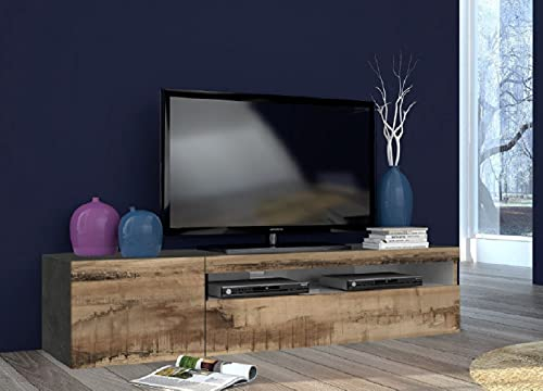 Dmora - Meuble TV Claudio, Buffet bas de salon, Base pour meuble TV, 100% Made in Italy, 150x40h37 cm, Ardoise et Érable