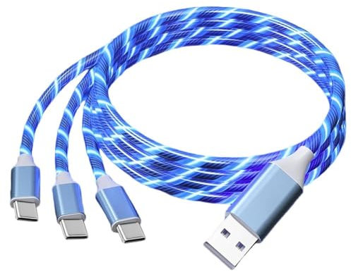 Cavo di ricarica multi-cavo luminoso per iPhone 3 in 1 [certificato MFI] cavo Lightning con USB-C&Micro USB, cavo Lightning luminoso per Apple iOS iPhone,Pad,Google,Android