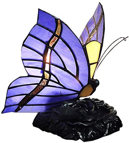 BOTOWI Schmetterling Nachttischlampe,Tiffany-Stil Tischlampe Buntglas Schmetterling Schreibtischlampe,Antike Rose Harz Basis Licht,Geburtstagsgeschenke Für Mädchen Schlafzimmer