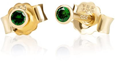 NKlaus Paar 2,0mm 333 Gelb Gold 8 Karat Ohrstecker Kristall Zirkonia Smaragd Butterfly Verschluss Damen Mädchen 3337