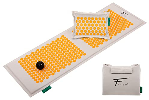 Fitem - XL Akupressurmatte mit Kissen - 100% natürliche Kokosfüllung - Massage - lindert Rücken und Nackenschmerzen - Ischias - Muskelentspannung - Entspannung und reduziert Schlaflosigkeit …