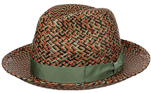 Borsalino Chapeau Panama Federico Patterned Femme/Homme - Made in Italy D'Ete en Paille de Soleil avec Ruban Gros Grain Printemps-ete Ete - 55 cm Vert Menthe