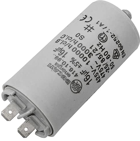 Lumonic Condensateur de démarrage 416.10.99 A [incl. fiche 6,3x0,8mm] | Condensateur moteur 16µF 425V 36x70mm I Condensateur dans boîtier plastique is
