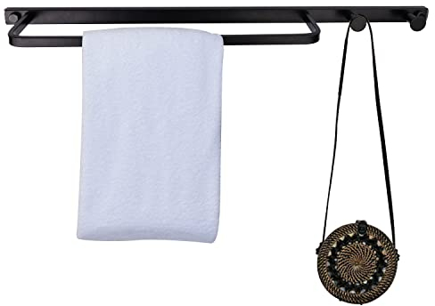 Accroche Serviette, LERANXIN 35 cm Porte Serviette Salle de Bain, Porte Serviette Noir avec 2 Crochets, Porte-Serviettes pour Salle de Bain, Cuisine, Salon