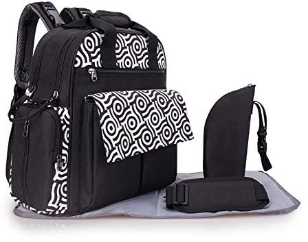 SONARIN Multifunktion Tragbarer Baby Wickelrucksack Wickeltasche,Großer Kapazität Babytasche Wickeltasche Rucksack Reisetasche mit Wickelunterlage & Flaschentasche & Schultergurt(Schwarz)