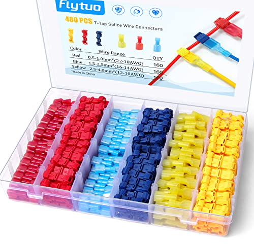 Flytuo 480 Stück Elektrische Steckverbinder Isolierte Kabelschuhe Set Quetschverbinde, Insulated Male Quick Disconnect Spade Terminals Assortment Kit