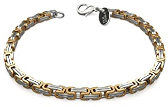 Fly Style Byzantiner Königskette Gold+Silber Edelstahl - Königsarmband Armband Herren 18 Karat teil-vergoldete Kette - 5mm breit, 22cm lang
