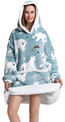 AUTUCAU Thicken Super Warm Oversized Hoodie Blanket for Women Sherpa Wearable Blanket Snuggle Sweatshirt for Adult and Kids