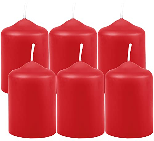 HS Candle Wachskerzen Stumpenkerzen Rot Ø4cm x 6cm (6 Stück) Teelicht Durchmesser, in vielen Farben - Hergestellt in EU - Kerzen Blockkerzen - Wachs